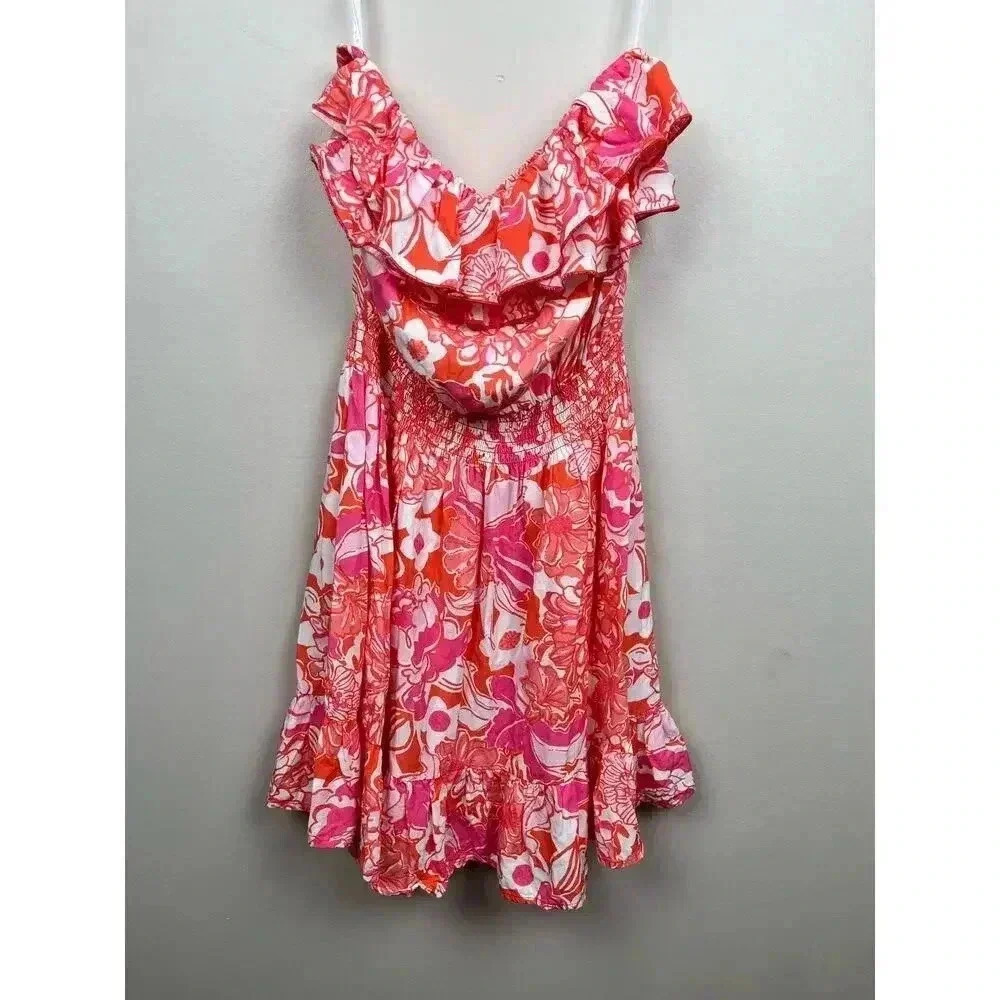 Lilly Pulitzer Pink Floral Strapless Mini Dress - size Medium